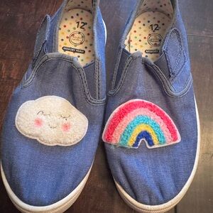 Kids Blue Slip-On Shoes with Rainbow & Cloud Patches